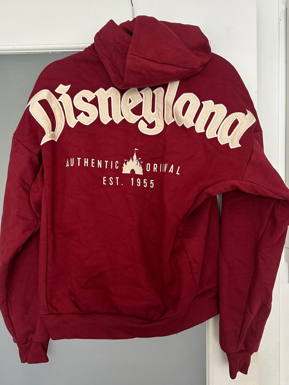 Disney Maroon Zip-Up Sweatshirt with Cream Disneyland Script